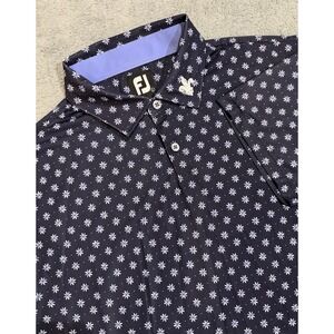 FootJoy Mens L Fleur De Lis Logo Flower Foulard Lisle Self Collar Golf Polo Navy